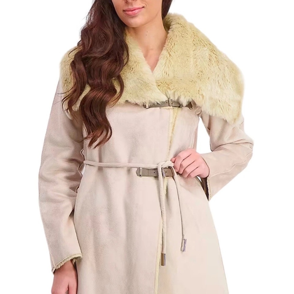 Calvin Klein Women's Faux Fur Shearling Coat Size XS Color Tan